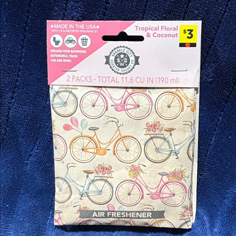 Sparkle City Tropical Floral & Coconut Air Freshener - Pastel Bicycle Print